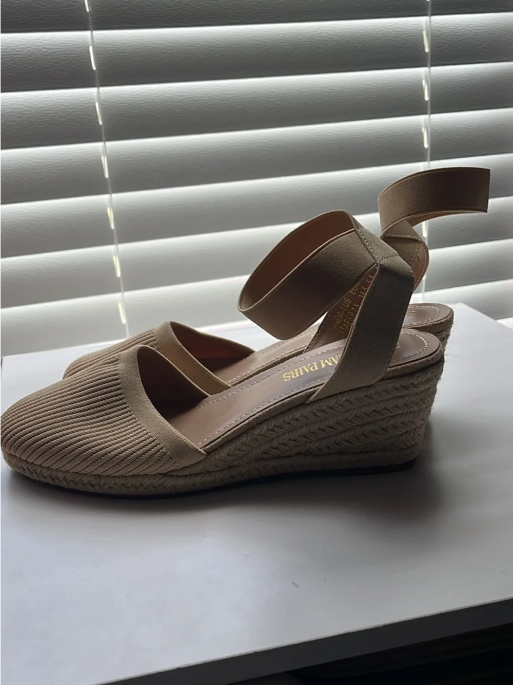 Wedge Espadrille Sandals in Beige with Ankle Strap